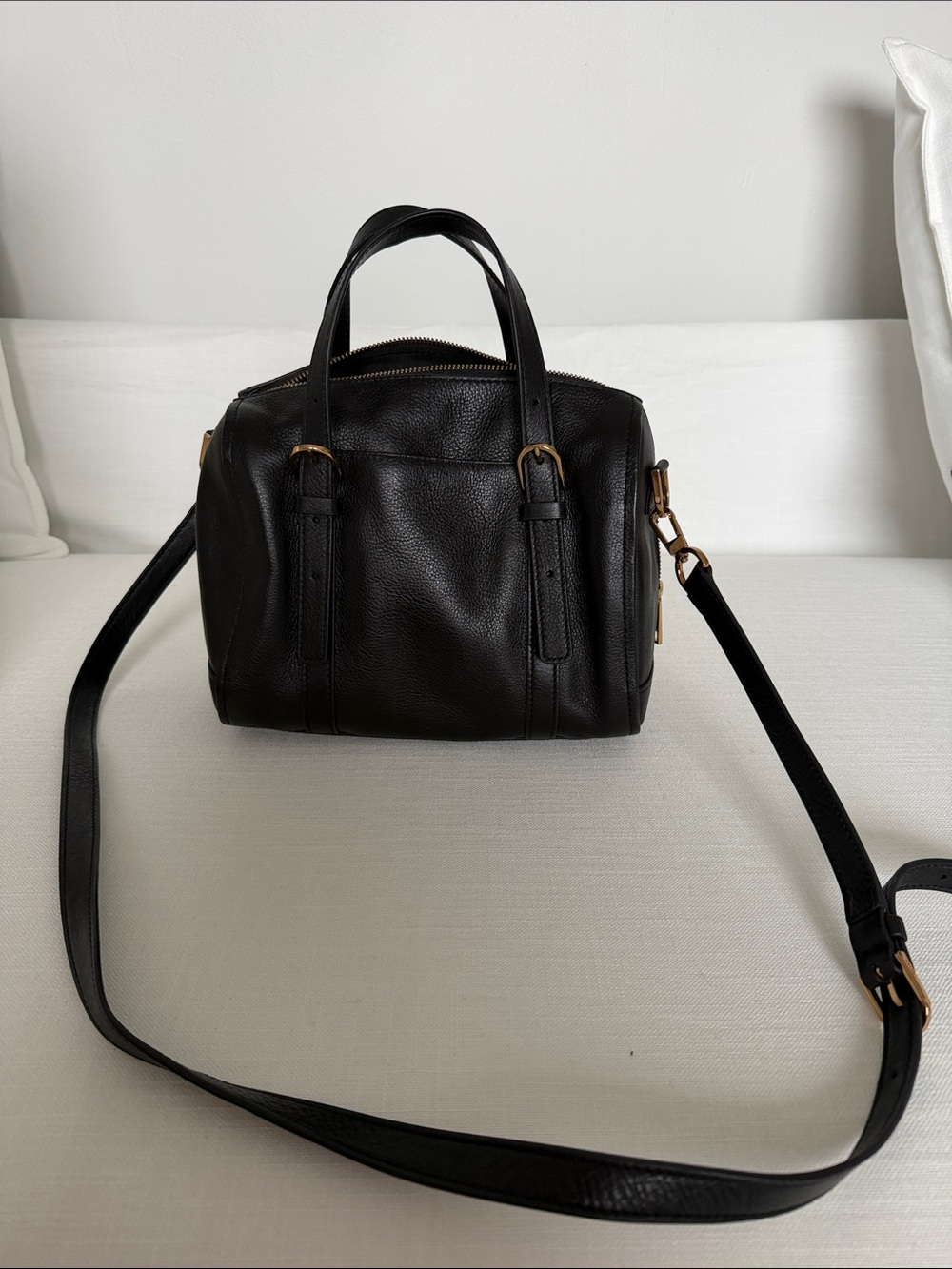 Fossil Black Leather Crossbody “Carlie” Satchel Bag